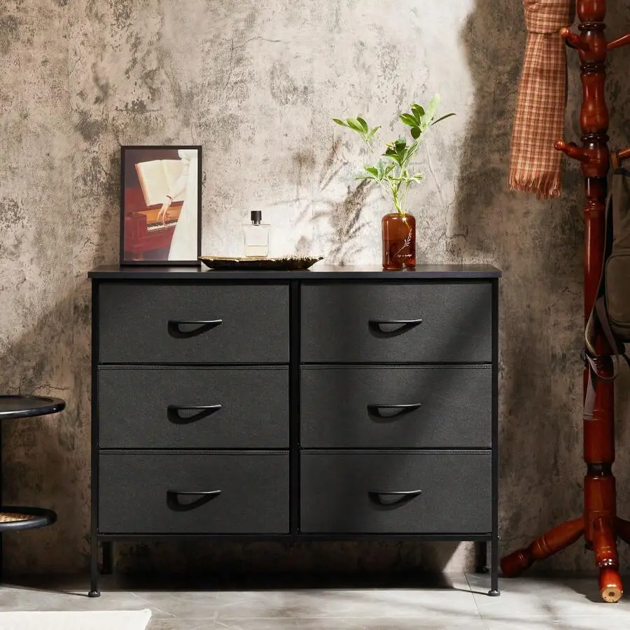 Dresser For Bedroom 6 Drawers Wide Fabric Storage Units Chest Of Drawers For Bedroom With Metal Frame And Wooden Top For TV,chabuildreark,farmhouse,coffee bar cabinet,lockable,,,,jewelry,armoire,,tower,,cabinets,bathroom,mirror,organizer