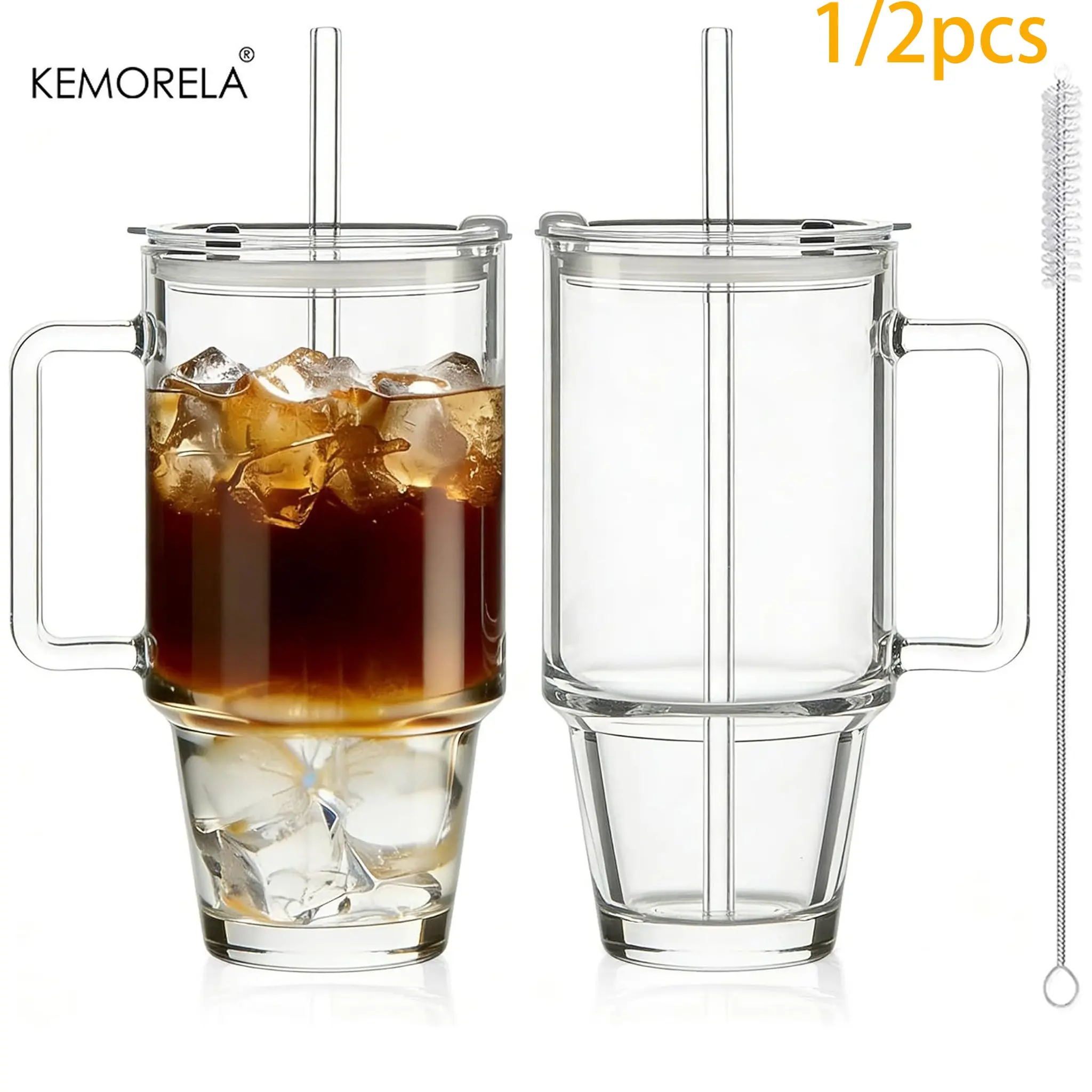 Kemorela 24oz Glass Cups with Lids and Straws, Heat & Cold Resistant, Lead-Free, Dishwasher Safe, Ideal for Parties and Gifts, Durable Glassware