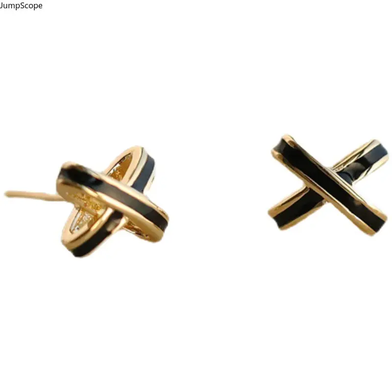 Women's X-Shape Twist Black Enamel Cross Stud Earrings - MDF+Steel Minimalist Daily Wear Dainty Versatile Leisure & Outdoor Ear Jewelry