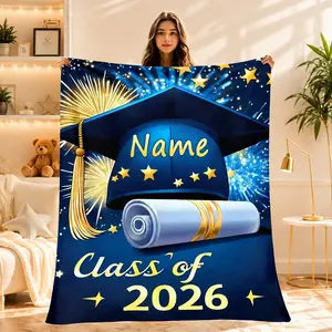 I Graduated! Personalized Graduation Blanket – Class of 2026, Custom Name, Lightweight Flannel, All-Season Soft Bedspread, Graduation Party & Classroom Decor, Machine Washable, Single-Sided