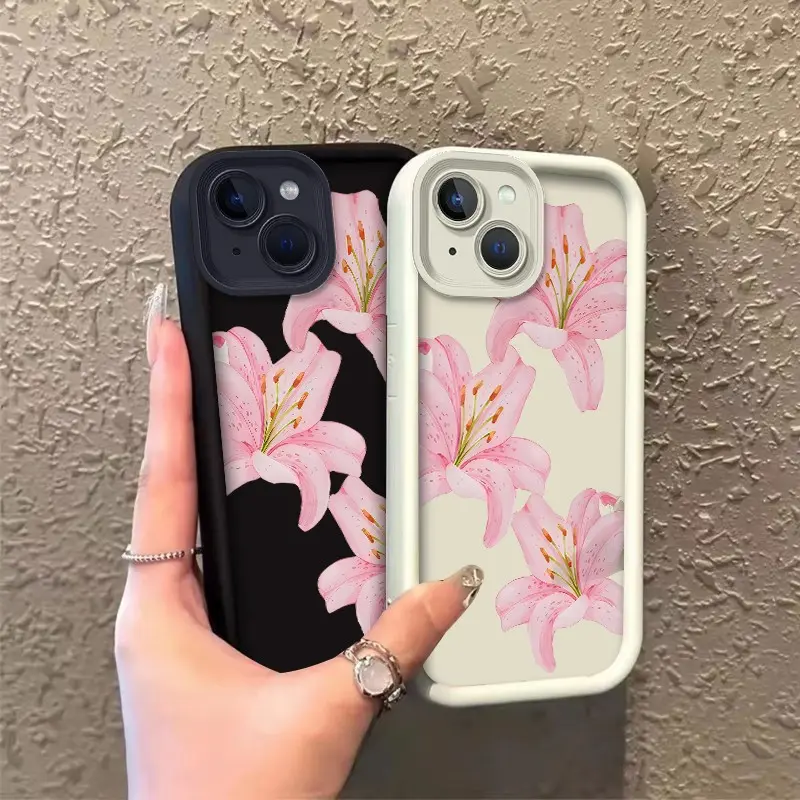 Phone case for iphone 13 13mini 14 14plus 15 15plus Gift Enhanced Peotection Shockproof Pastel Pink Lilies Phone Case Full cover protection Celestial Eye Layered Phone Case ROOJTN50A
