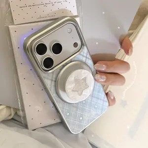 Mother-of-pearl white case suitable for Apple 17pm, 15 blue stars, iPhone 16 gold-plated, 14 magnetic stand, 15 anti-drop