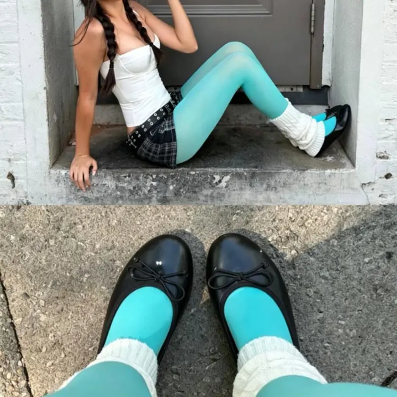 Y2K Style Mint Over-The-Knee Pantyhose, Japanese Korean Fashion, Summer Socks, Happy Socks, 12gl, Plain Surface, Unlined, Long Socks