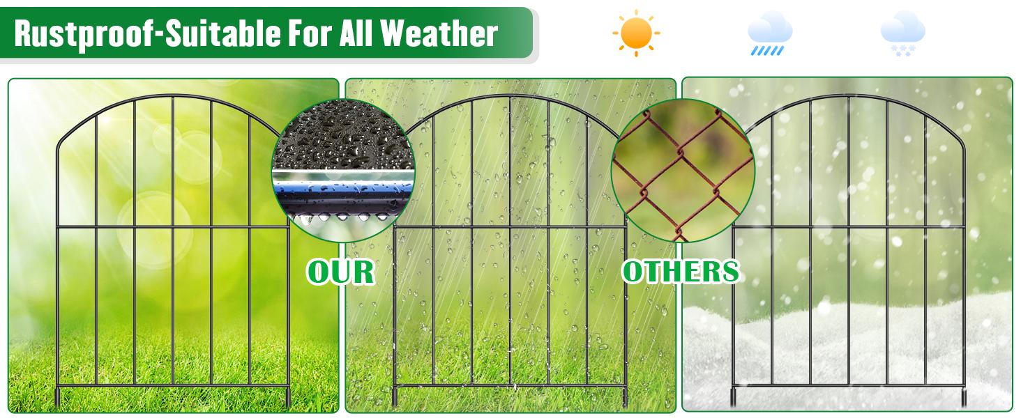 VANCASTLE 12.6x24 inch Decorative Garden Fence Outdoor, Total 10.5ft (L)x24in (H)/26ft (L)x24in (H), Rustproof Metal Landscape Barrier Fence, Black Fence for Yard, Patio Lawn, 10/25 Panels