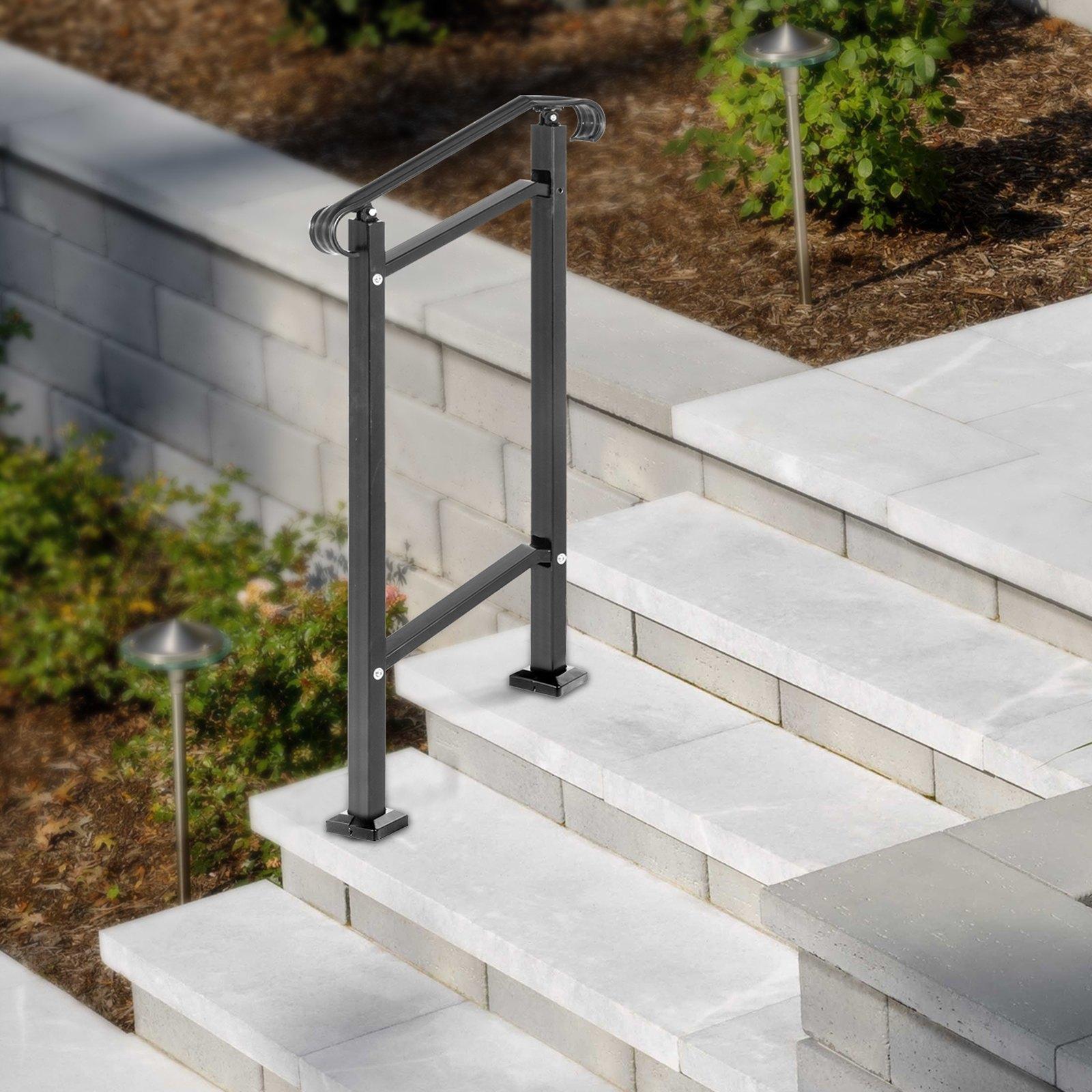 SummervibesAdjustable Wrought Iron Outdoor Stair Railing with Curly ...