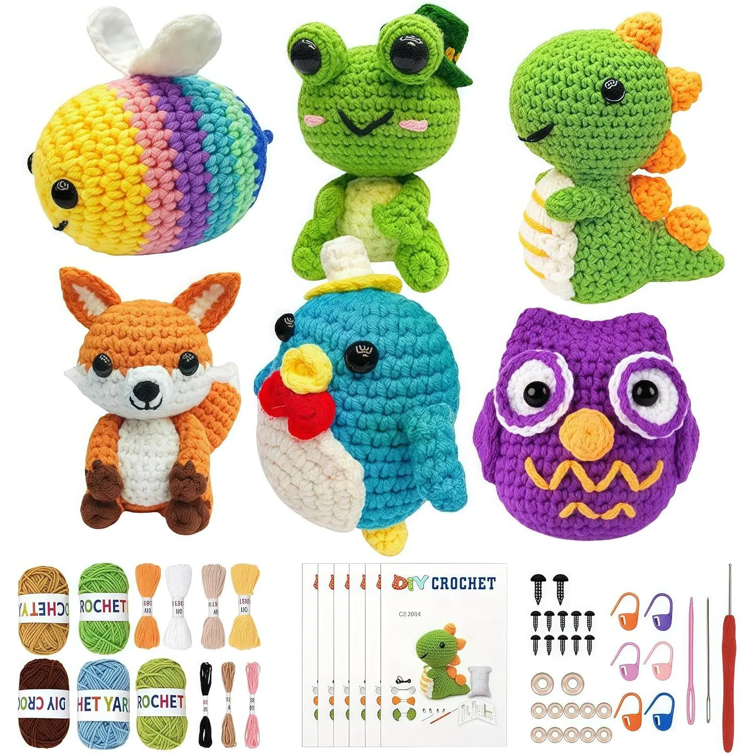 6 Pack Crochet Kit for Beginners, 2026 DIY Craft for Adults, Crochet  Plush Kit with Step-by-Step Video Guides Tutorials Birthday  for Beginner Crochet Lovers ﻿ (Green)