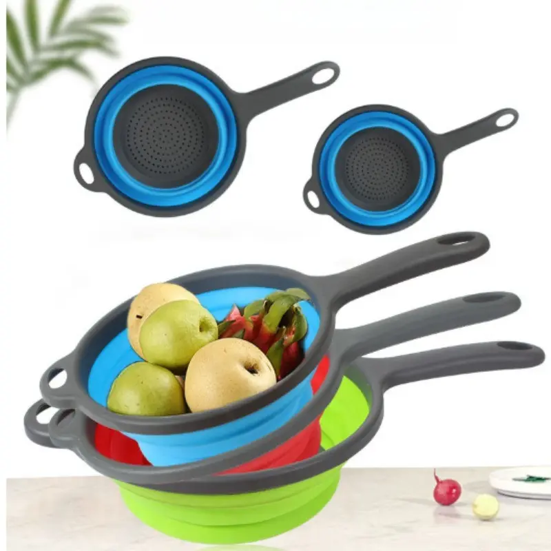 Innovative Folding Fruit Basket with Handle, Round Draining Basket, Japanese Kitchen Expandable Vegetable Wash Basket, Eco-Friendly Kitchen Tool