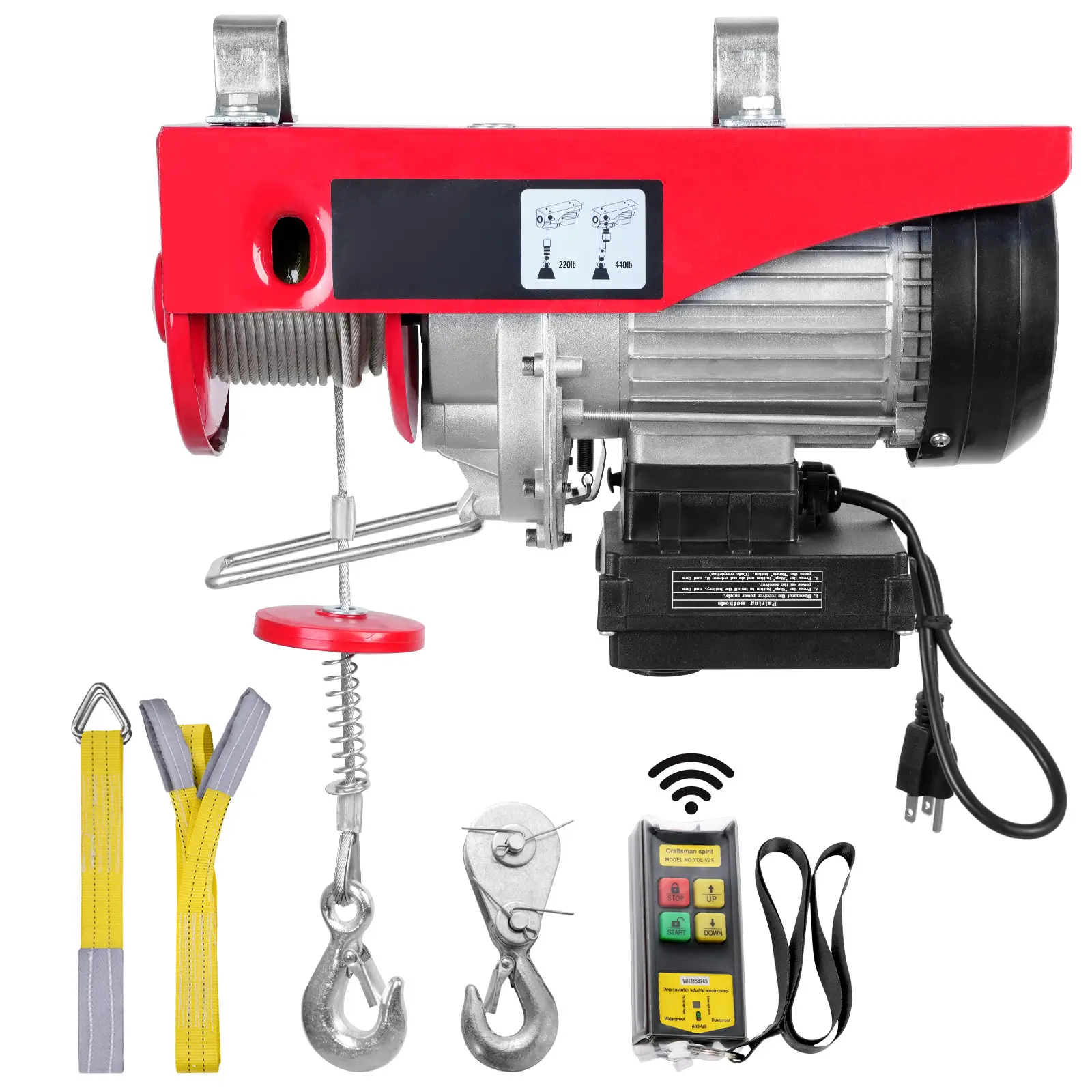 Wireless Electric Hoist, Electric Steel Wire Winch with Wireless Remote Control, 440 lbs / 200 kg Load Capacity, 480W Motor Power, 328 ft Wireless Remote Control, Built to Last