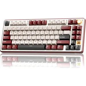 X87 Gasket Mechanical Keyboard, 75%  Gaming Keyboard with Touchable X-Plate & Volume Knob, /2.4GHz/Wired, Hot Swappable RGB Backlit (Red, Linear Cream )