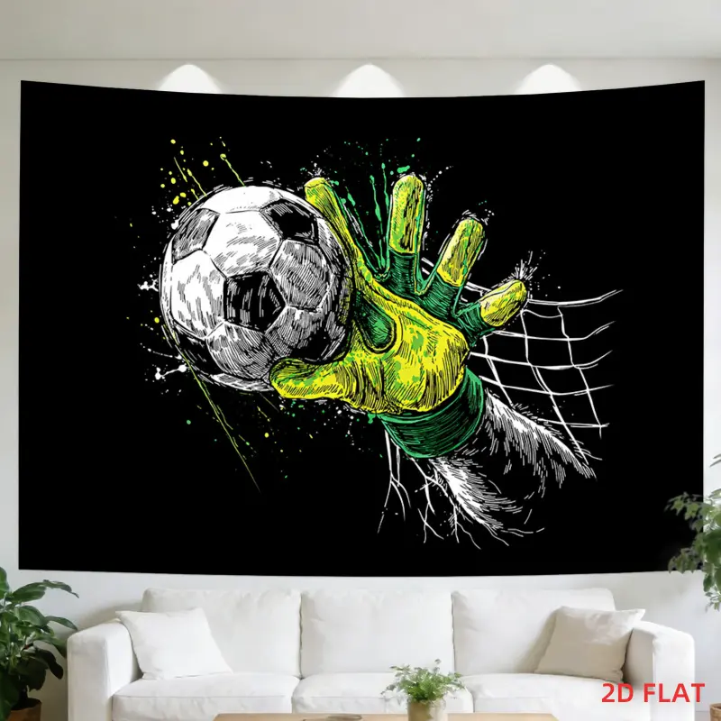 Multi-Size Traditional Soccer-Themed  - Dynamic Goalkeeper, Gloves, Ball, Net Pattern on Black Background, Engagement & Bonfire Ceremony  for Living Room, Bedroom - No Glow Home  Hanging Personalized Wall  decorative tapestry wall hanging decor outdoor 