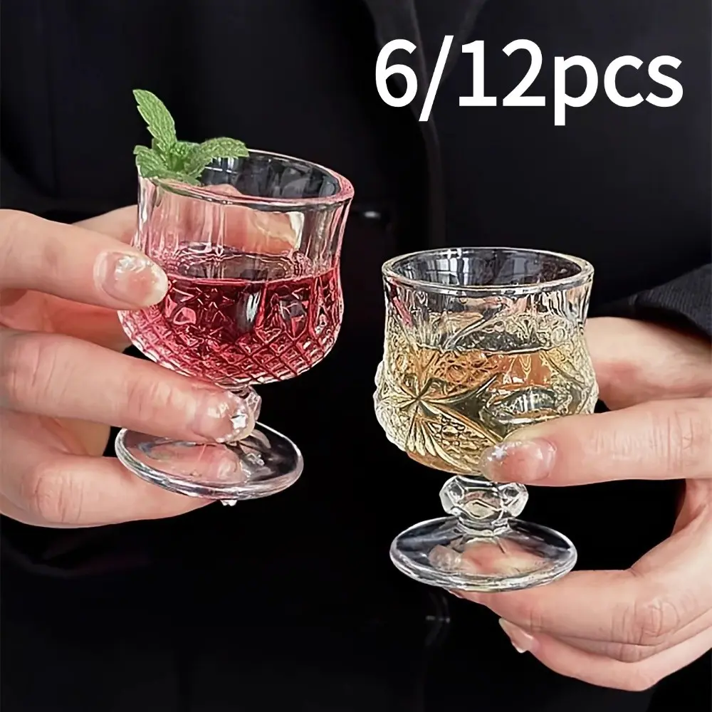50ML Butterfly Highball Glass Cups, 6pcs/12pcs Non-Lead Crystal, Creative Vintage Engraved, Mini Fruit Wine Glasses, Elegant Sweet Wine Glasses