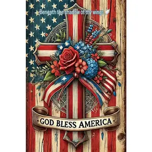 5D Diamond Painting Kit God Bless America Design with Cross and American Flag Pattern Including All Tools Unframed DIY Craft for Home Wall Decor Living Room Bedroom Patriotic Art