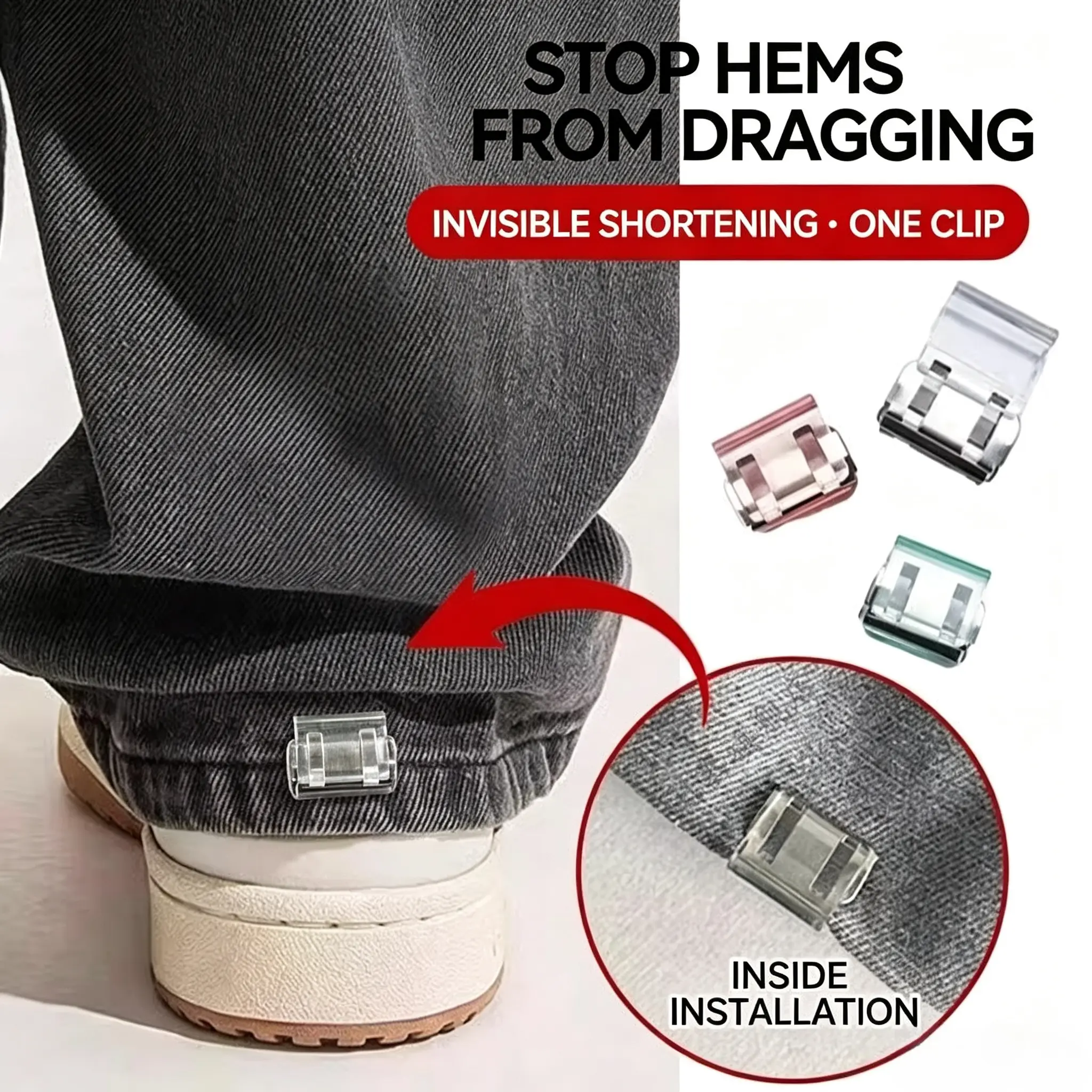 8/16/24pcs Pack Pant Leg Hem Clips, Seamless Adjustable Button Hooks, Ideal for Shortening Pants and Preventing Dragging-Adjustable buckle for shortening trouser legs (invisible, no-sew) – allows for length adjustment by folding and securing the hem.