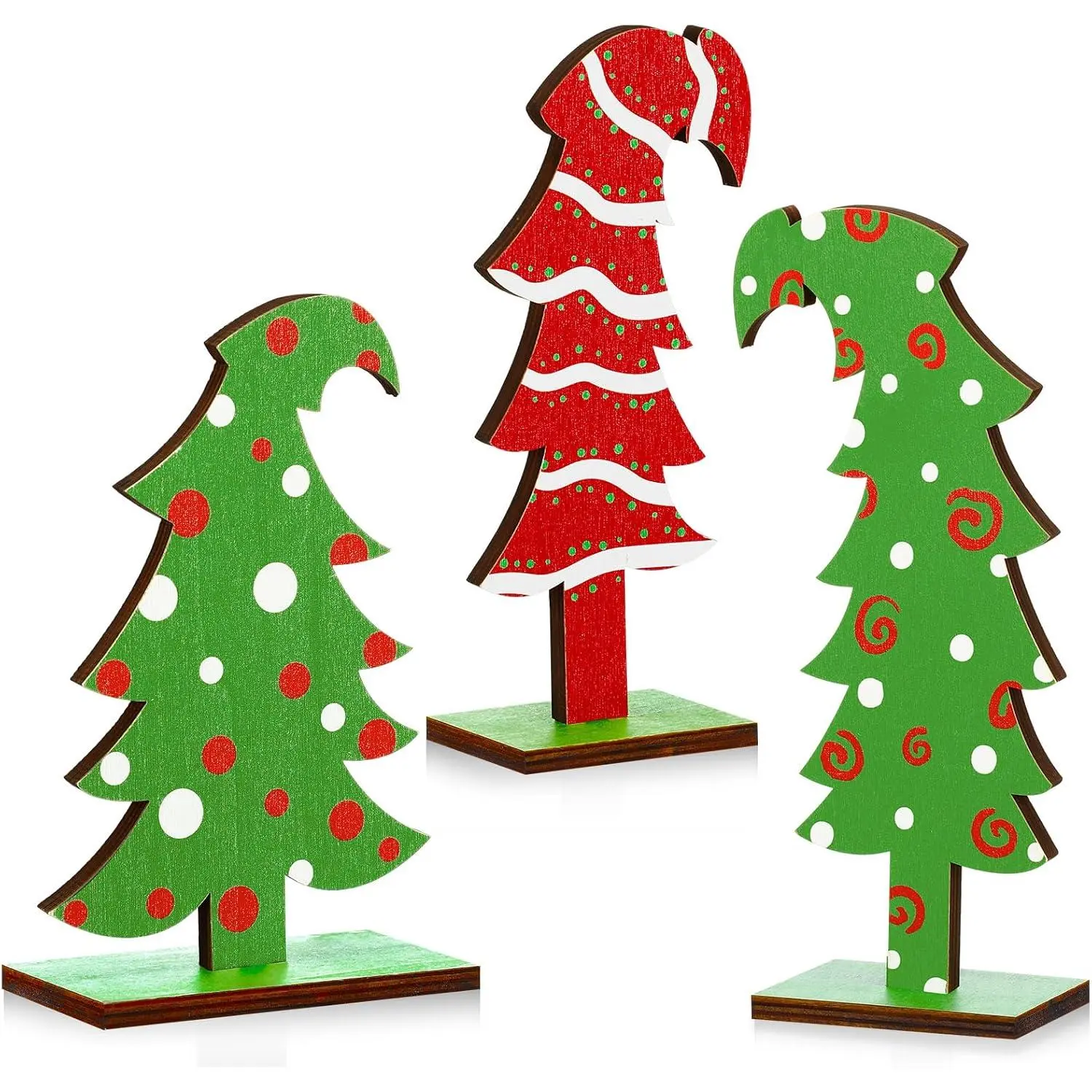 3 count Lime Green  Christmas Tree Tabletop Bendable Christmas Tree Small Decor  Standing with Rectangular Base for  Office Tabletop Decor(Lines)