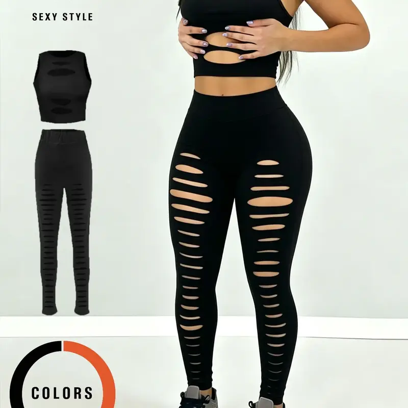 【Black Friday】Choove Women's 2-Piece Cutout Matching Set, Sleeveless Crop Top and High-Waisted Leggings, Stretch Y2K Going Out Outfit