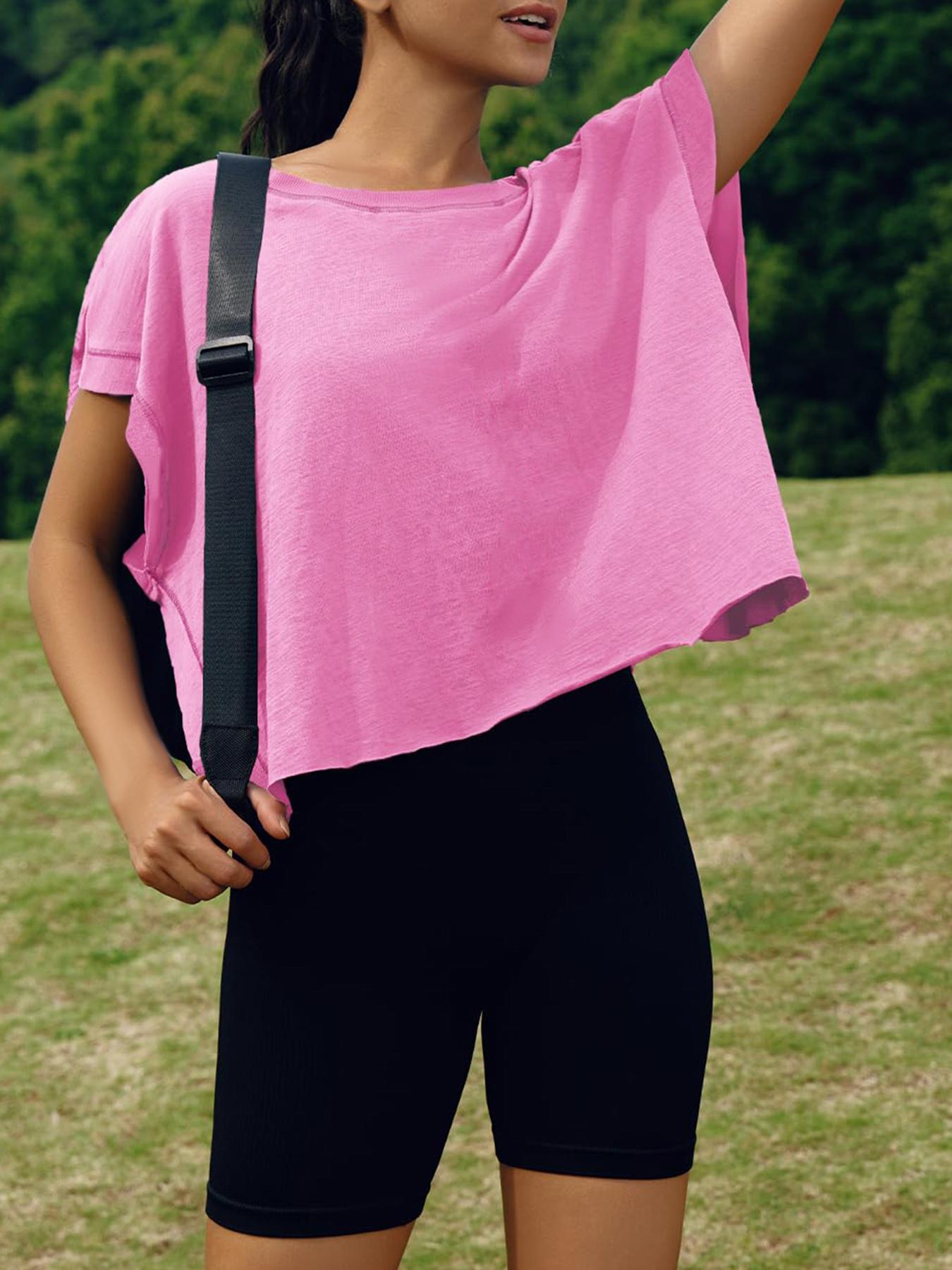 Renaishow Women's Open Back Workout Top Oversized Backless Athletic Short Sleeve T-Shirt for Gym & Casual Wear tiktokshopspringglowup