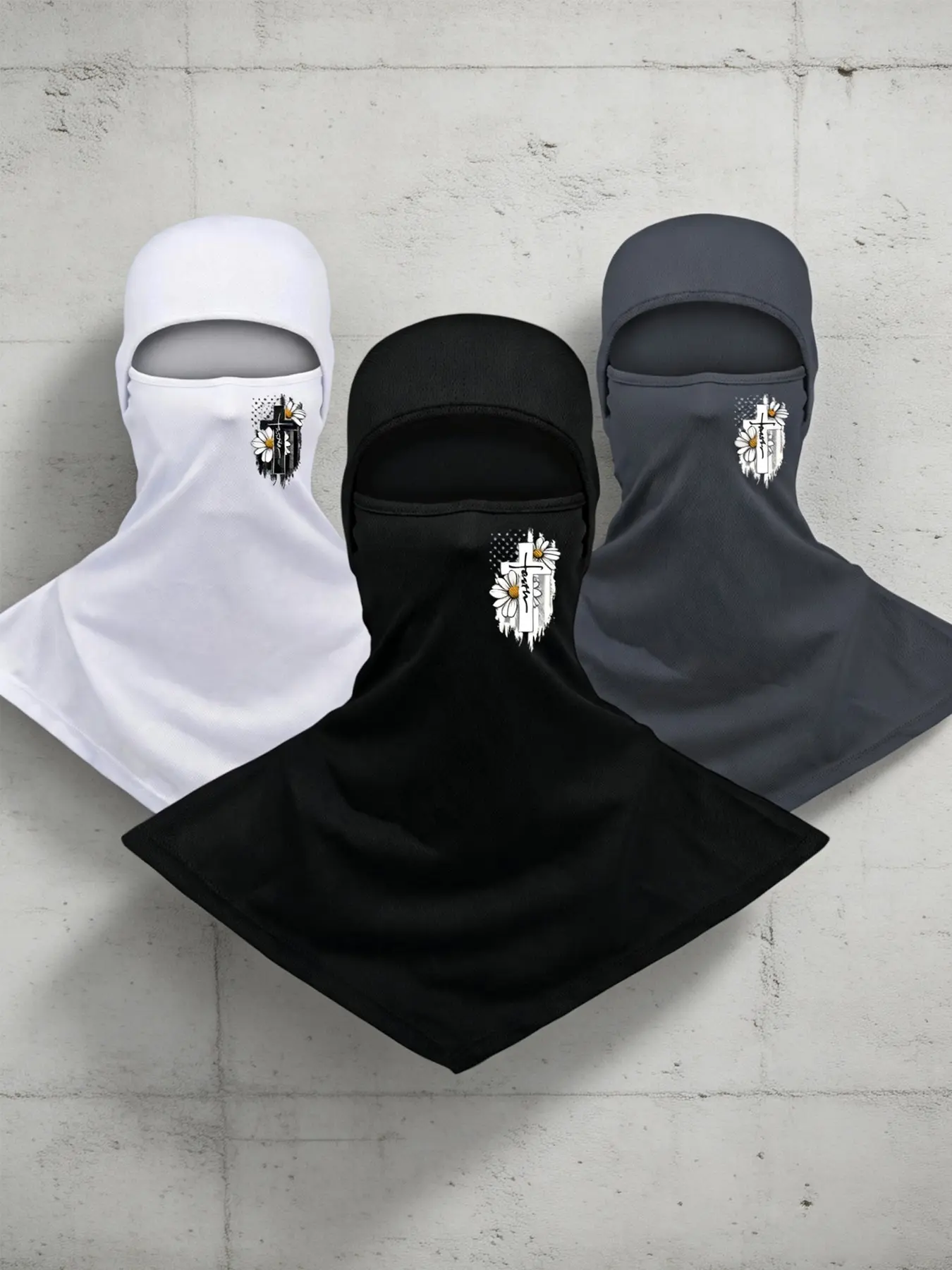 3pcs Unisex Full Head Face Mask Cross Printing Balaclava Face Cover Breathable Long Neck Covers Summer Neck Protector for Men Women Outdoor Sports