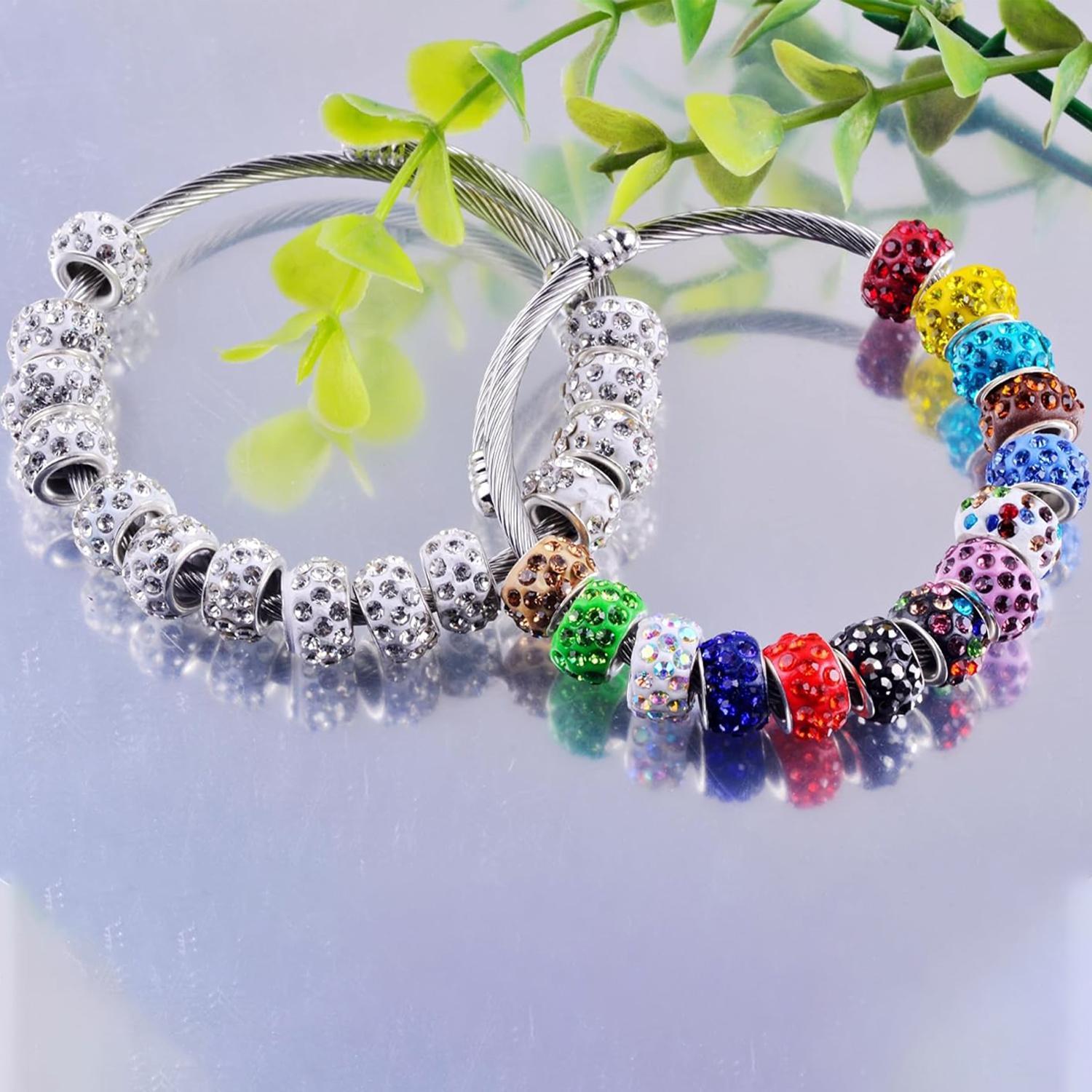 Rhinestone Decorated Beads, 100pcs/set Large Hole Crystal Hanging Beads, DIY Spacer Beads for Bracelets, Earrings, Necklaces, Crafts Production Supplies, Jewelry Making Kit, Bead Assortment