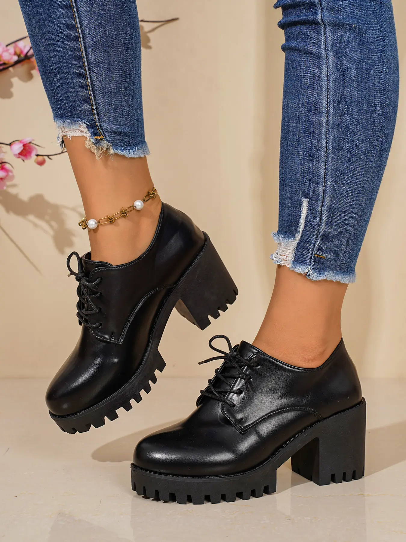 Women's Oxford Shoes, New Classic College Style Glossy PU Strap Thick Heel Wedge, Simple Slimming Shorter Height Versatile Student Commute Office Shoes