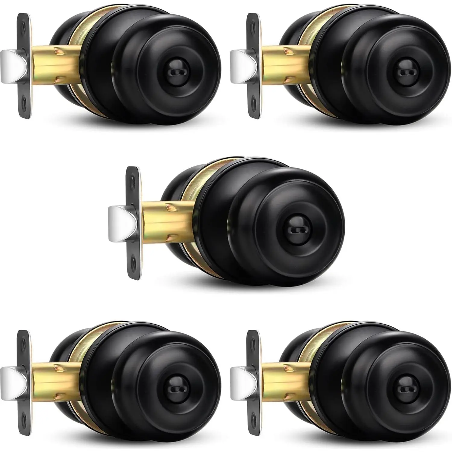 Door Knob, 5 Pack Matte Black Round Keyless Doorknobs Interior/Exterior Lockset,  Locking Door Knobs for Bedroom/Bathroom, Black Modern Design Door Hardware