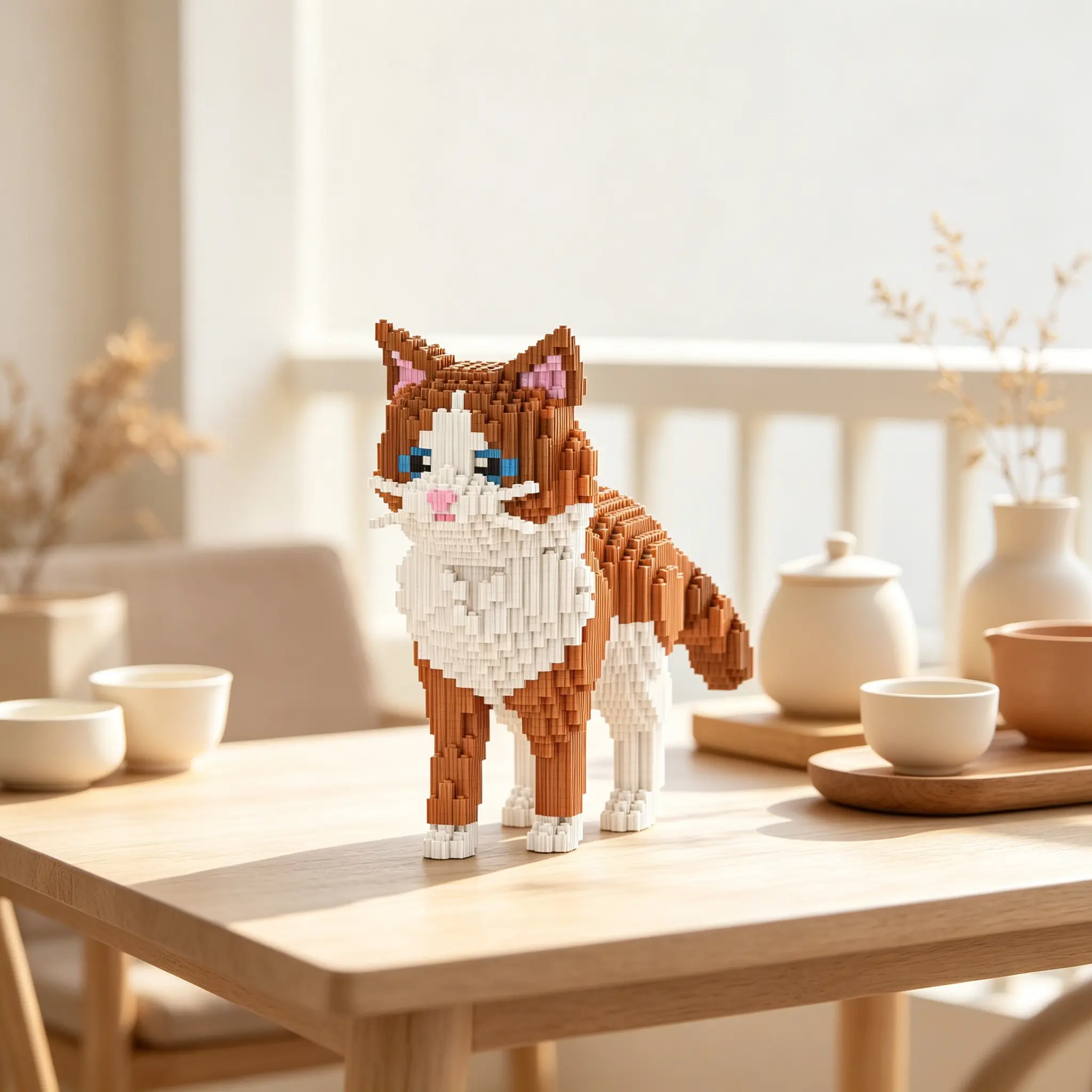 Cute Blue-Eyed Cat 3D Puzzle Building Block Ornament, Home Office Decor, Party Decoration, Ideal Gift, Handmade Craft, Collectible Statue