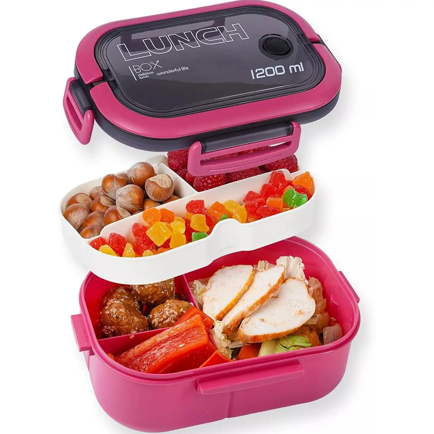 Bento Box Adult, Lunch Box for Men and Women, 1200ML Leak-proof Double-layered with Handle Lunchbox,   Lunch Container, Microwave/Dishwasher Safe, Snack Box with Cutlery Set,
