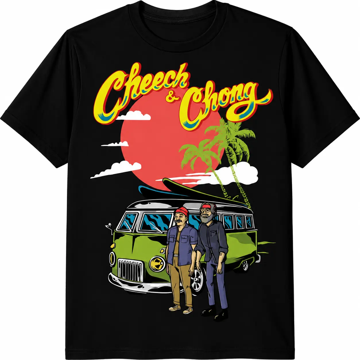 Cheech & Chong Retro Sunset Van Graphic Tee – Vintage Stoner Comedy Meme Streetwear Shirt 100% Premium Cotton, Soft Breathable Unisex Fit