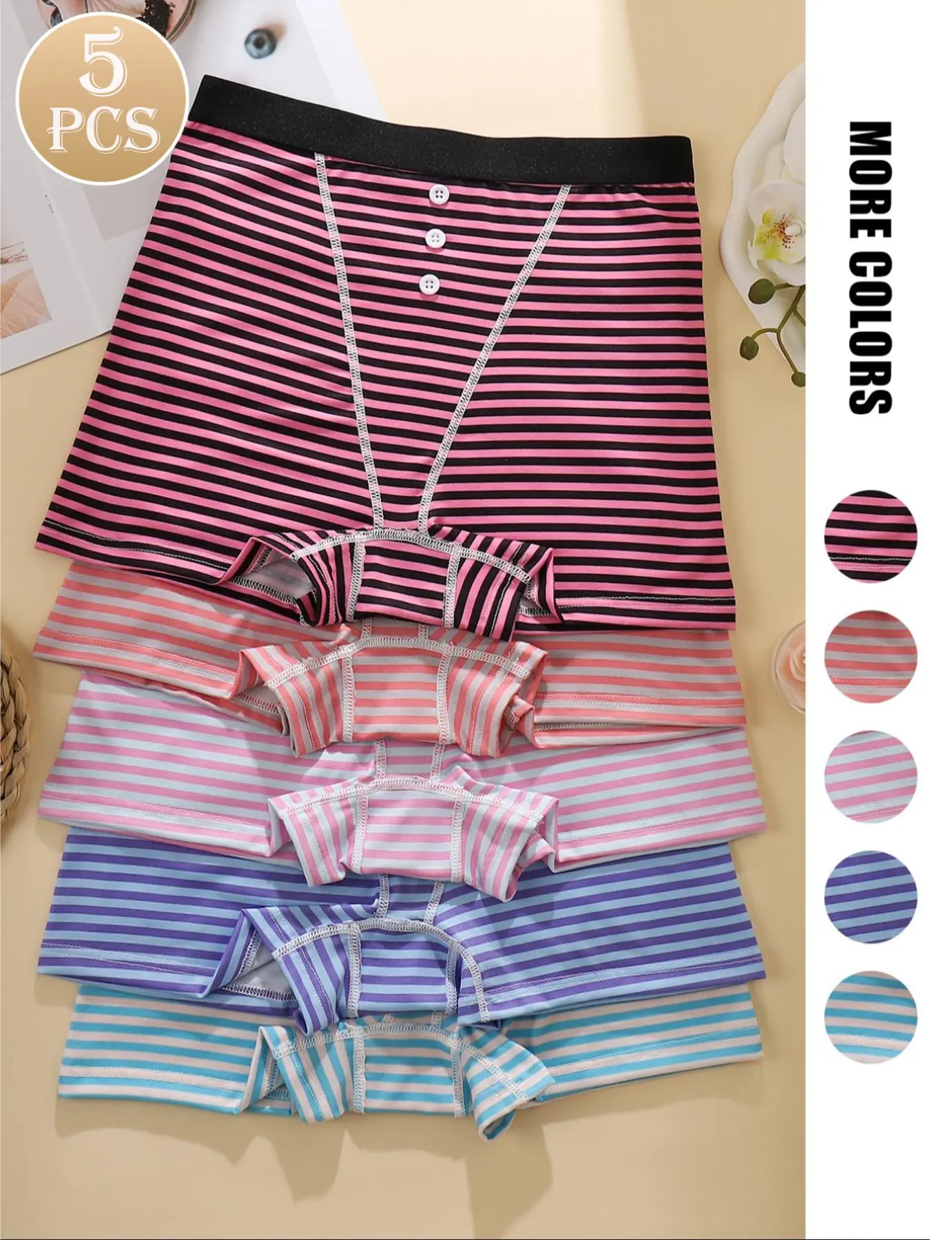 Women's Striped Print Underwear Set, Breathable Comfortable Fabric, 2/3/5 Pieces, Casual Style, Elastic Waistband, All Seasons Wear, Casual Breathable Knicker, Breathable Lightweight Undies