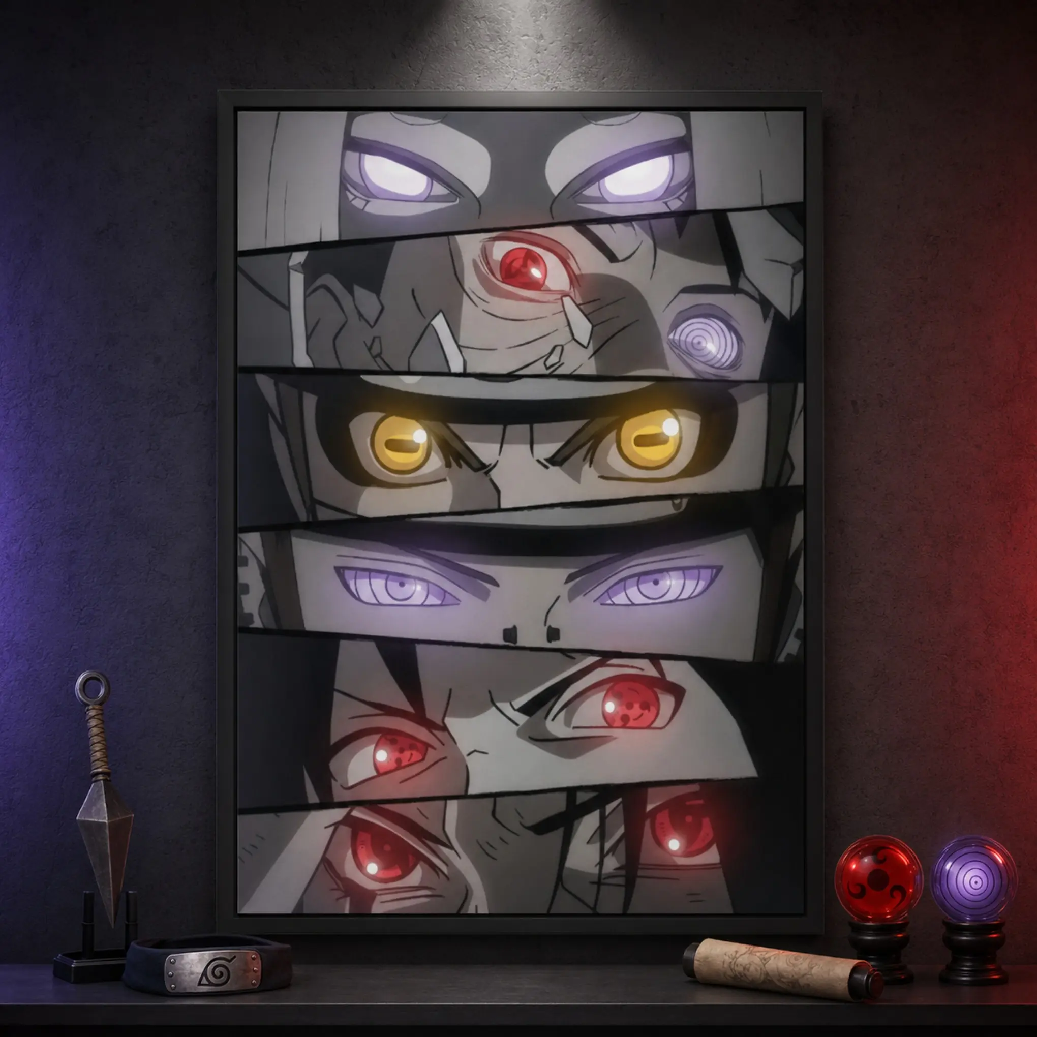Naruto Sharingan Rinnegan Eyes Canvas Poster, Akatsuki Anime Wall Art, Dark Manga Room Decor for Bedroom, Gaming Room and Dorm, Gift for Anime Fans