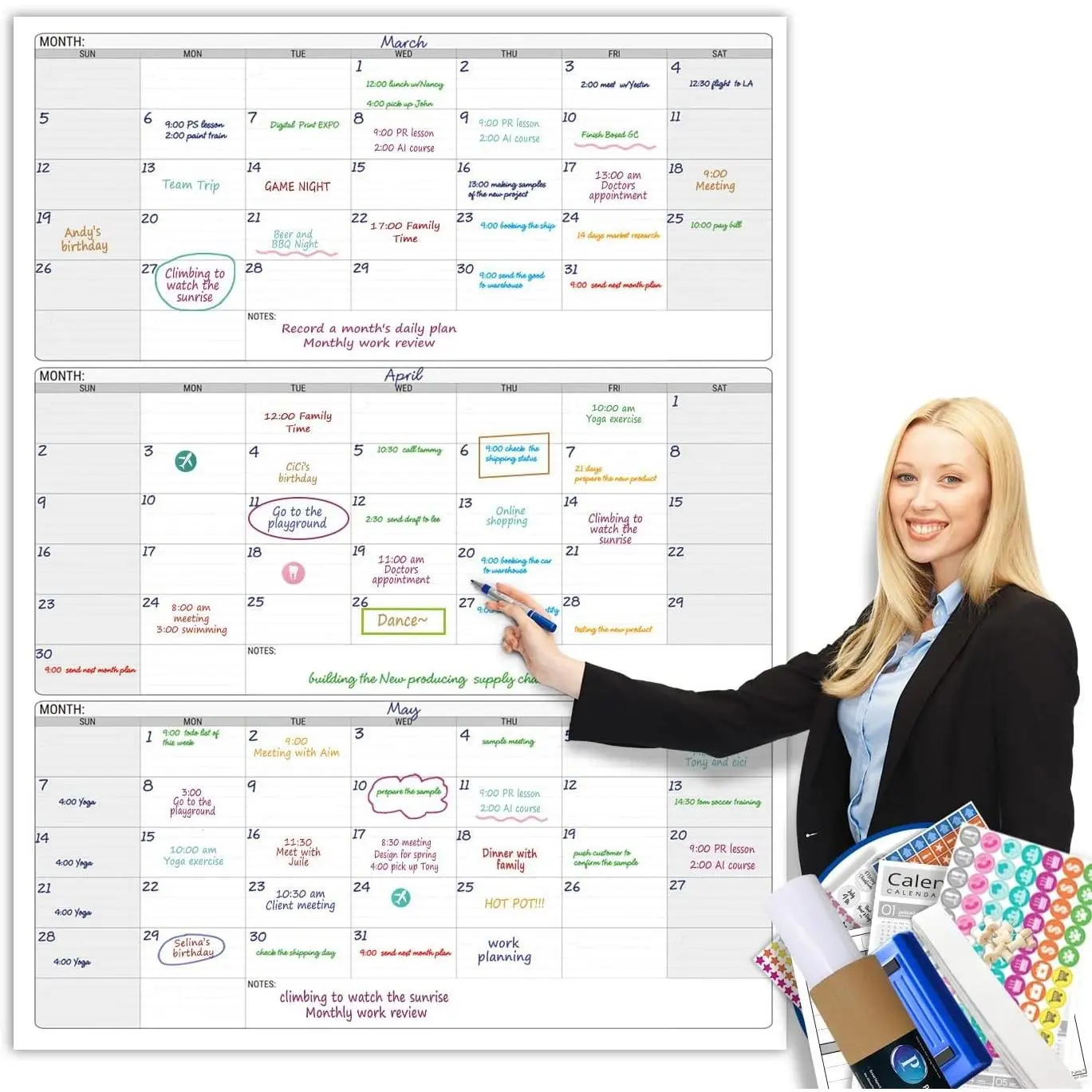 Large Calendar whiteboard for wall, Dry Erase 3 Month Calendar 46 x 63In | Big Quarterly Erasable Three Monthly White Board, Huge 90 Day Multi Months Calendars, Jumbo Laminated Planner For Office