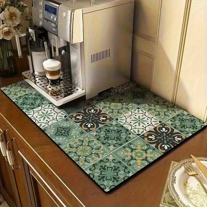 Coffee Machine Water Drain Mat, Kitchen Countertop Dish Drying Pad, Silica Gel Non-Slip Tray, Easy Clean Washable, for Coffee Bar/water Bar/workstation