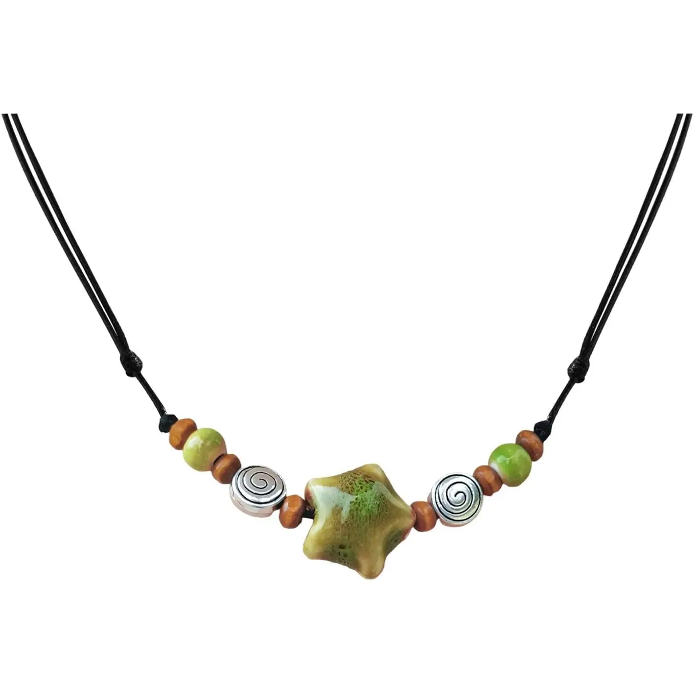 Ceramic  Spiral Necklace Boho Hippie Y2K Choker Adjustable Black Cord Cute Whimsical  For Women