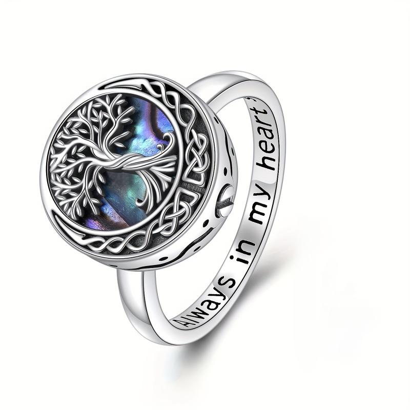 Tree of Life Ashes Memorial Ring: Celtic Knot Genealogy Design, Engraved "Forever in My Heart" Keepsake Jewelry