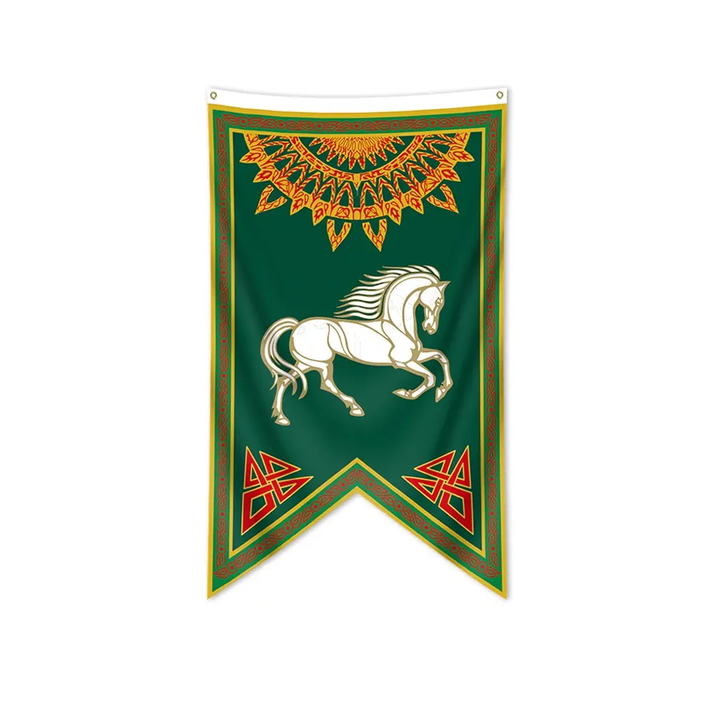 1pc, Sun and Horse the Green Banderole Flag Banner, Burgee Flag, Wall Decor Banner, Decoration Banners, Single-Sided Printing, 2.5x4ft (75*125cm), 2 Grommets, for Party Backdrop Decoration, Activities, Home, Room, Garden, Mancave, Decoration