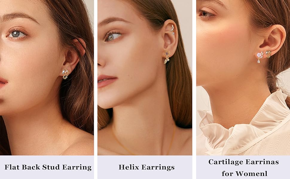 Jstyle 9 Pcs 16G Dangle Cartilage Earrings for Women Stainless Steel Stud Earrings Heart Arrow Feather Snowflake Wing CZ Dangling Cartilage Earrings Tragus Conch Helix Piercing Jewelry Daily