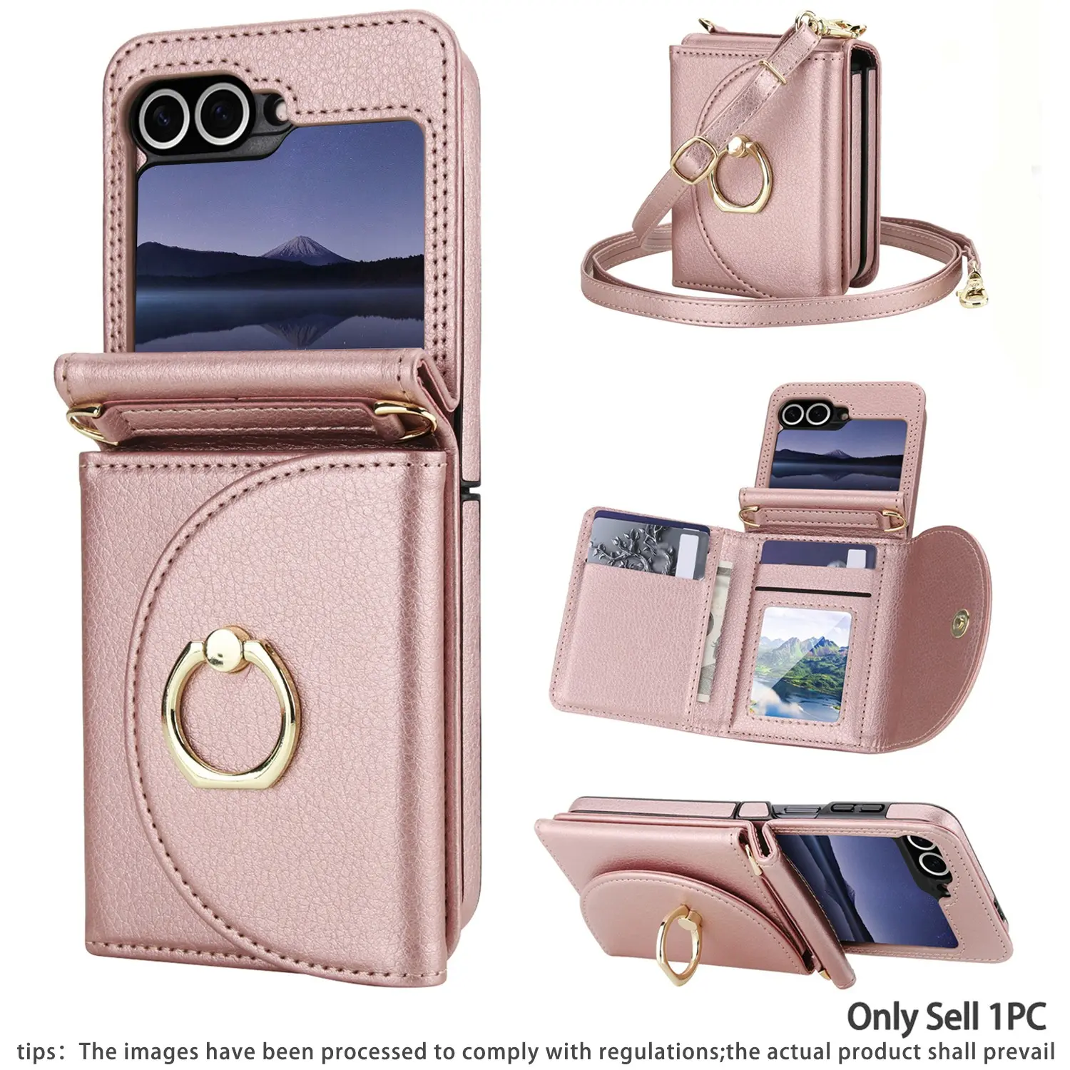 Crossbody PU Faux Leather Flip Wallet Protective Case Cellphone Accessories Suitable For Samsung Suitable For Galaxy Z Flip 7 FE 6 5 4 3 5G Card Slots RFID Blocking Phone Bag Cover With Finger Ring Holder