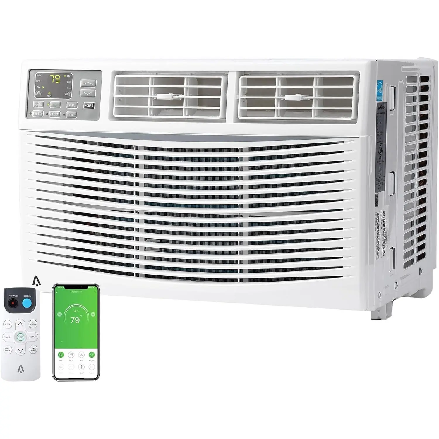 8000 BTU Window Air Conditioner Unit with Remote Control, Cools Rooms Up to 350 Sq ft, 3 Cooling & Fan Speeds Quiet Operation, Digital Display, Easy Install Kit, for Bedroom, Office, with WiFi/No WiFi