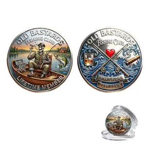 The Eternal Fisherman's Challenge Coin – Old Bastards Fishing Club Collectible Coin, 3D Funny Whiskey & Cigar Theme Coin, Fishing Humor Gift for Men & Friends