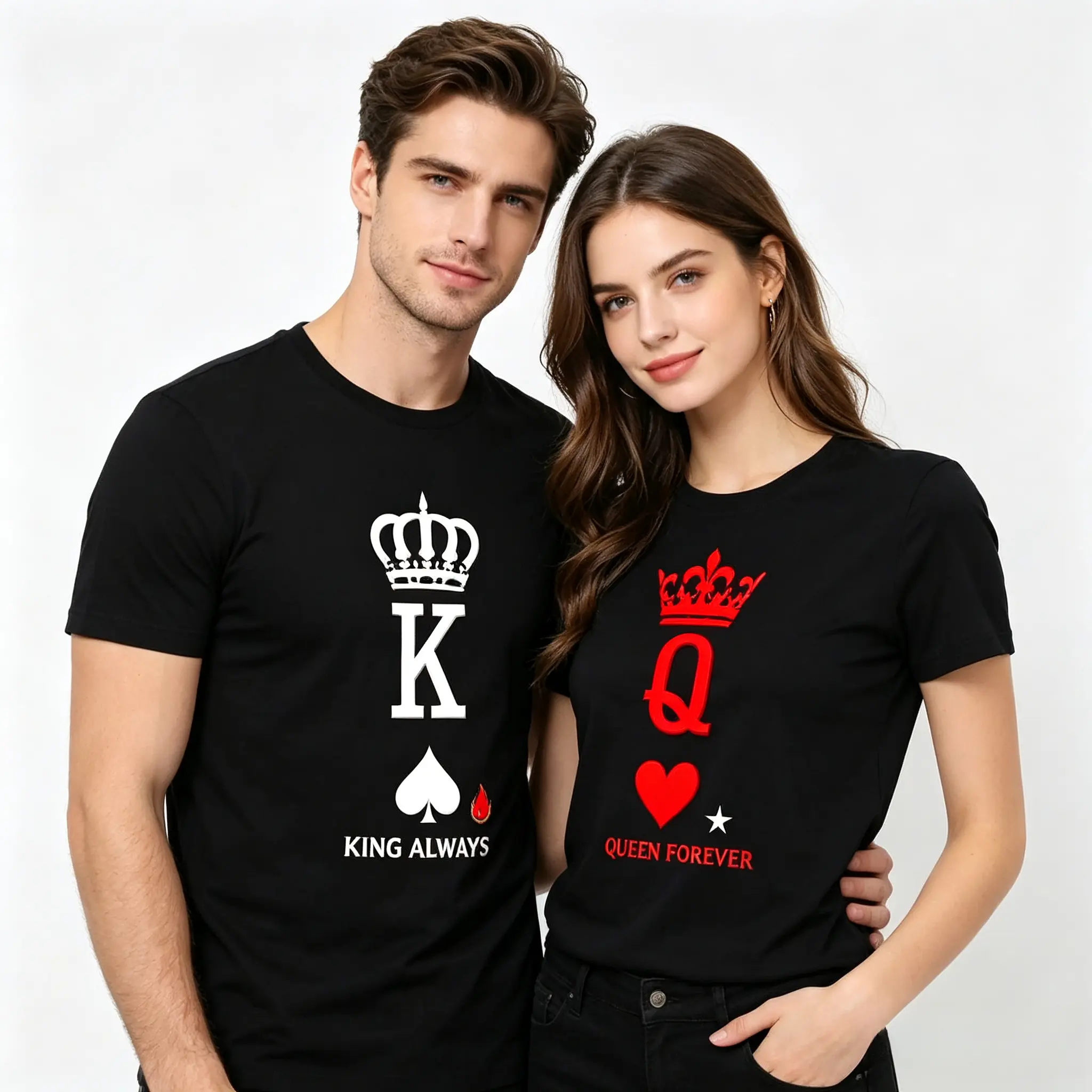 Pair of King and Queen of Spades and Hearts T-shirts |   Couple Outfit, Casual Style