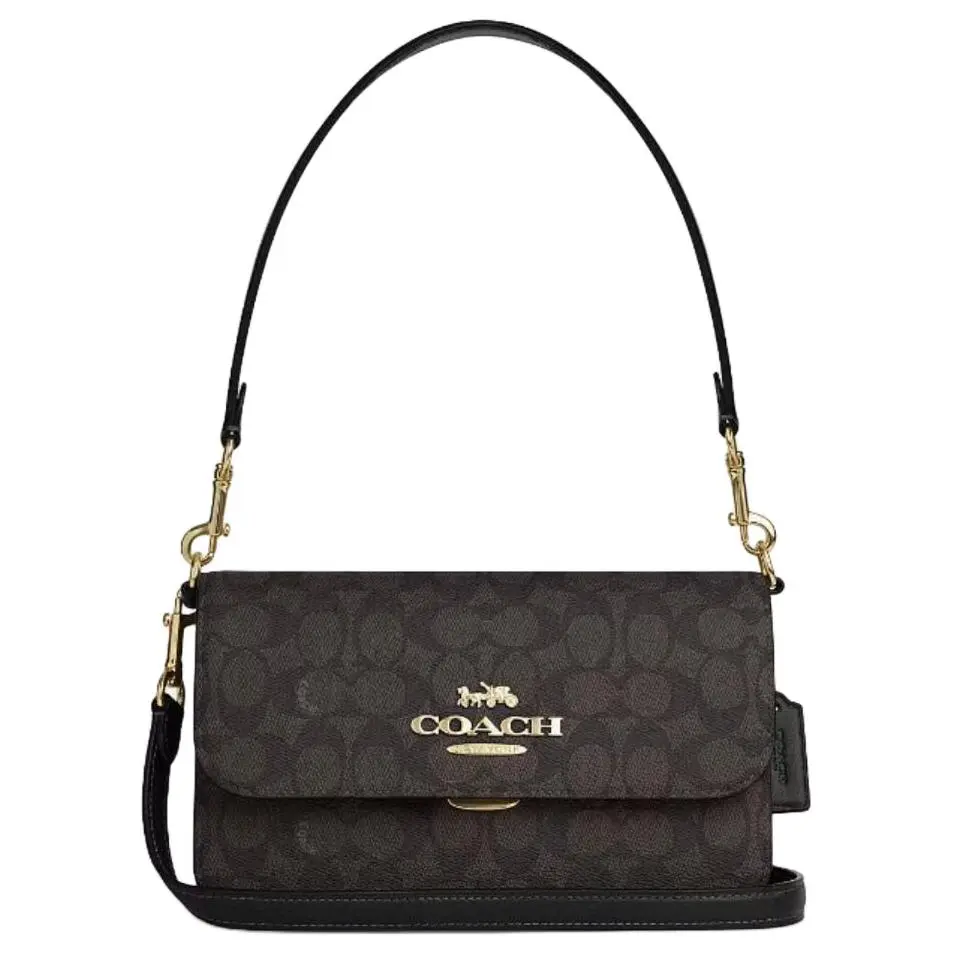 COACH Brynn 23 Classic Monogram Crossbody Shoulder Bag for Women, Medium Size, Deep Brown