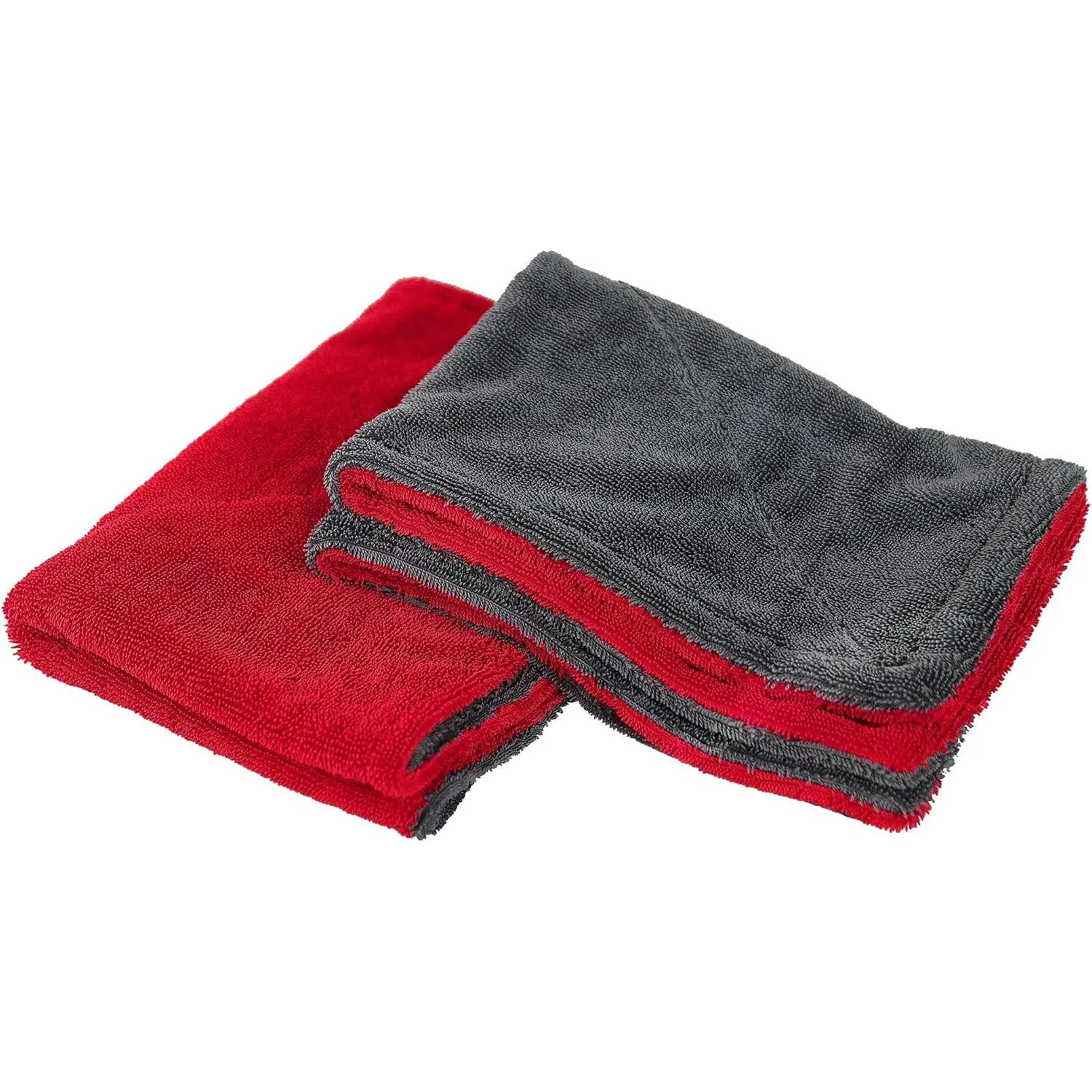 2 Pack  Drying Towel,  Microfiber Towels for , 1000GSM, Edgeless Twisted Loop Design, No Streaks, , or Water Spot, Absorbent Wash Towel, 18" x 24" (Red&Grey)