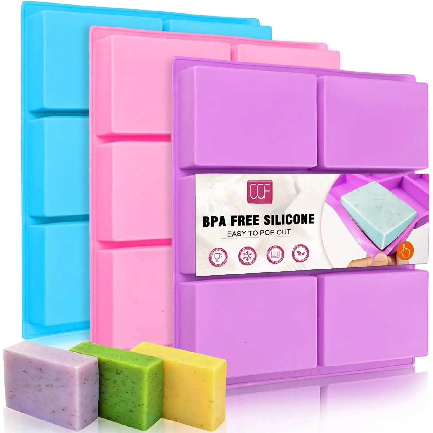 Soap Molds Set of 3, 6 Cavities Rectangle  Soap Molds for Homemade Craft Soap Mold, Cake, &  Tray(Blue &  & )