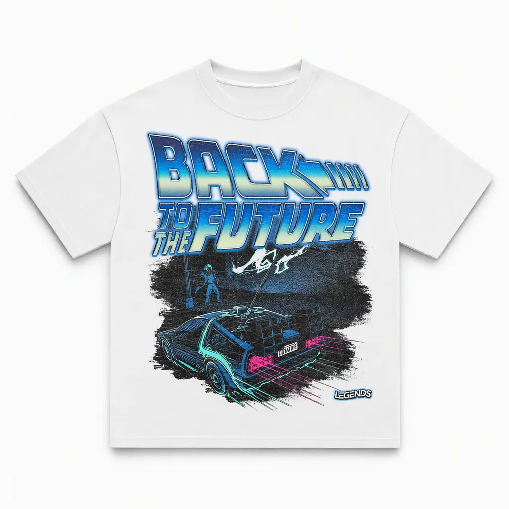 Unisex 100% Pure Cotton T-Shirt - Retro Classic Movie Lightning Car Print, Comfortable Stylish Streetwear Top, Gym Loungewear Garment Gift, Shortsleeve