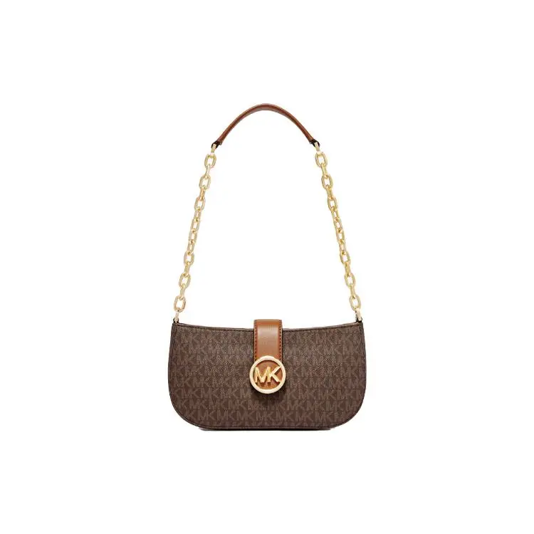 Michael Kors MK Carmen Vintage-Style Crossbody Bag for Women, Caramel Brown Faux Leather