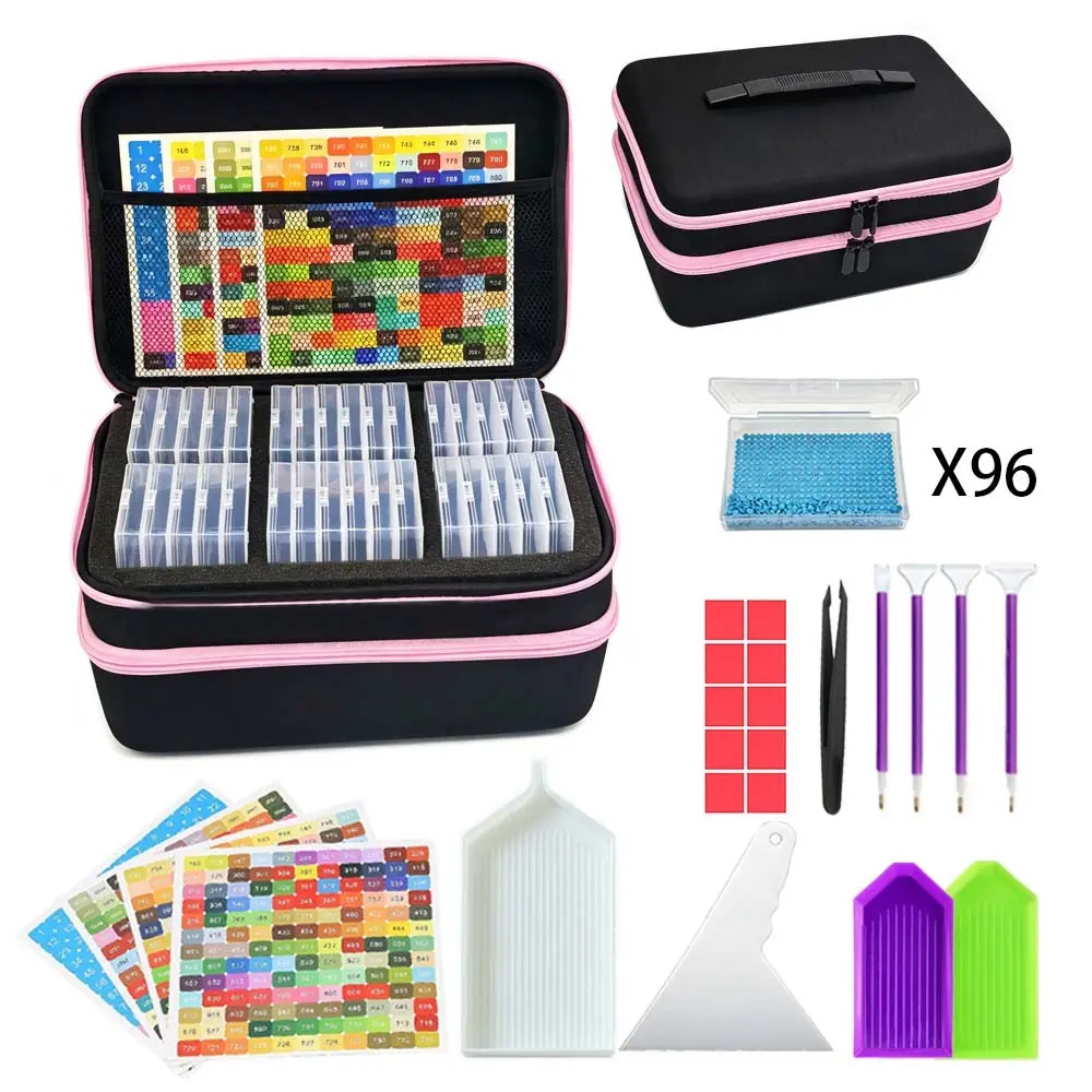96 Slot Diamond Painting Tool Kit, DIY Crafting Tools, Includes Storage Box, Multi-Head Pliers, Colorful Funnel Tray, Clay, Quick Drill Embroidery Set