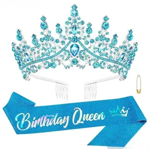 26th Birthday Tiara and Sash Set for Women, Rhinestone Birthday Crown with “Birthday Queen” Sash, Baroque Style Party Headband Set, Elegant Birthday Decorations & Celebration Gift for Women & Teens