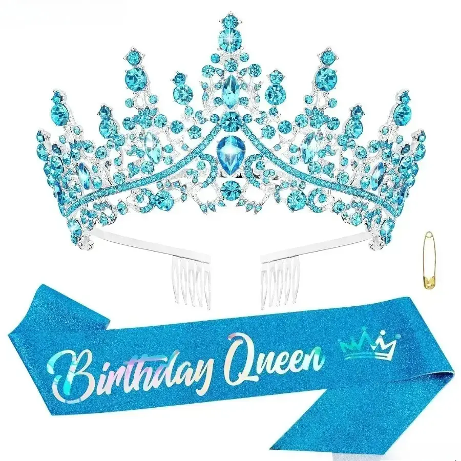 26th Birthday Tiara and Sash Set for Women, Rhinestone Birthday Crown with “Birthday Queen” Sash, Baroque Style Party Headband Set, Elegant Birthday Decorations & Celebration Gift for Women & Teens