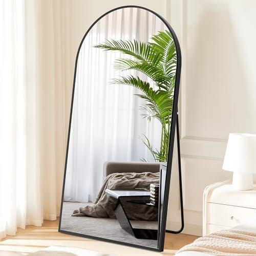 Arched 71"x26" Full Length Mirror Full Body Floor Mirror Standing Hanging or Leaning Wall, Arch Wall Mirror with Stand Aluminum Alloy Thin Frame for Bedroom Cloakroom,Black 71"x26" Arched Full-Length Mirror with Explosion-Proof HD Glass