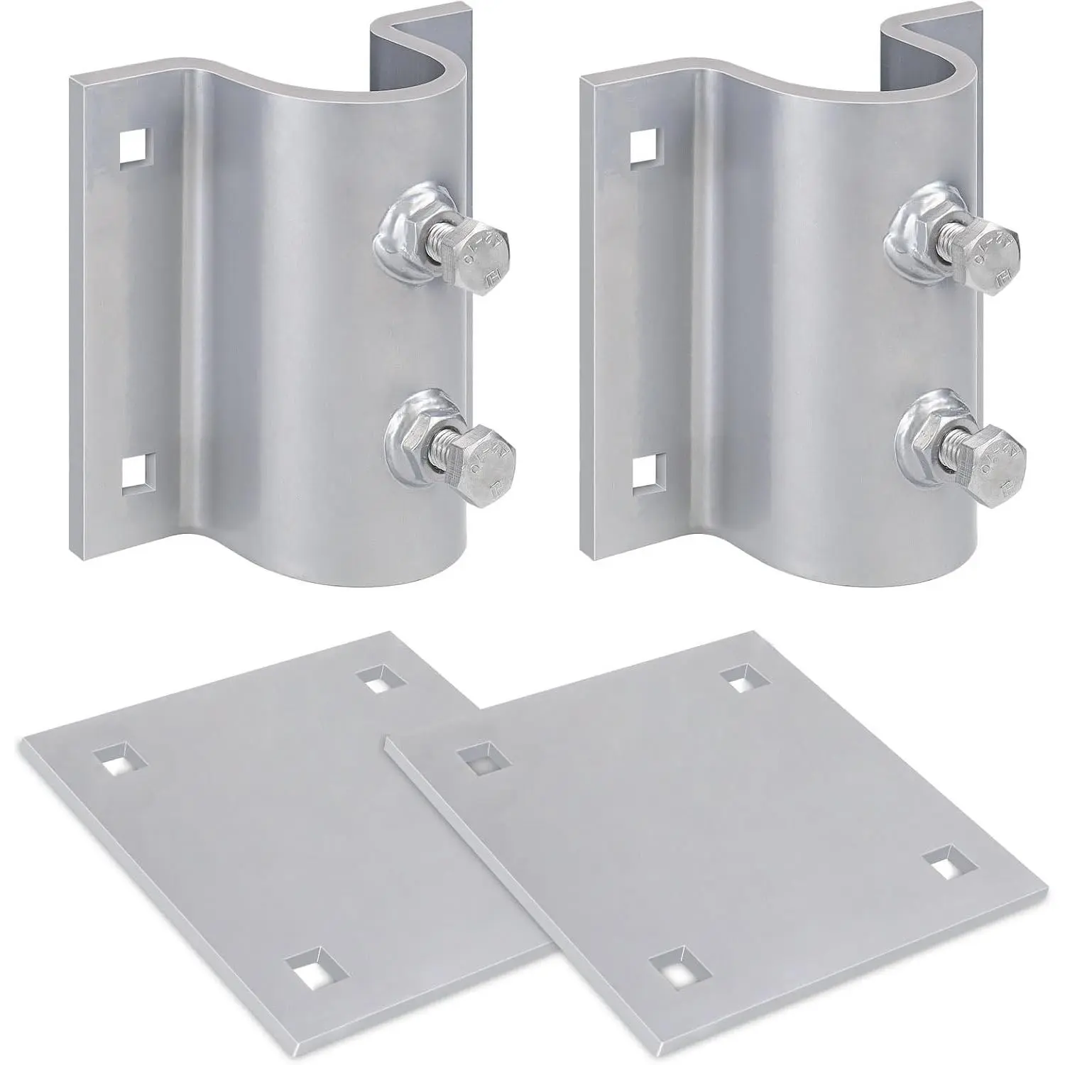 Metal Heavy Duty Stationary Dock Side Leg Pipe Holder Sleeve Pole Bracket Hardware Set, Includes 2 Pipe Brackets, 2 Backer Plates & Carriage Bolts