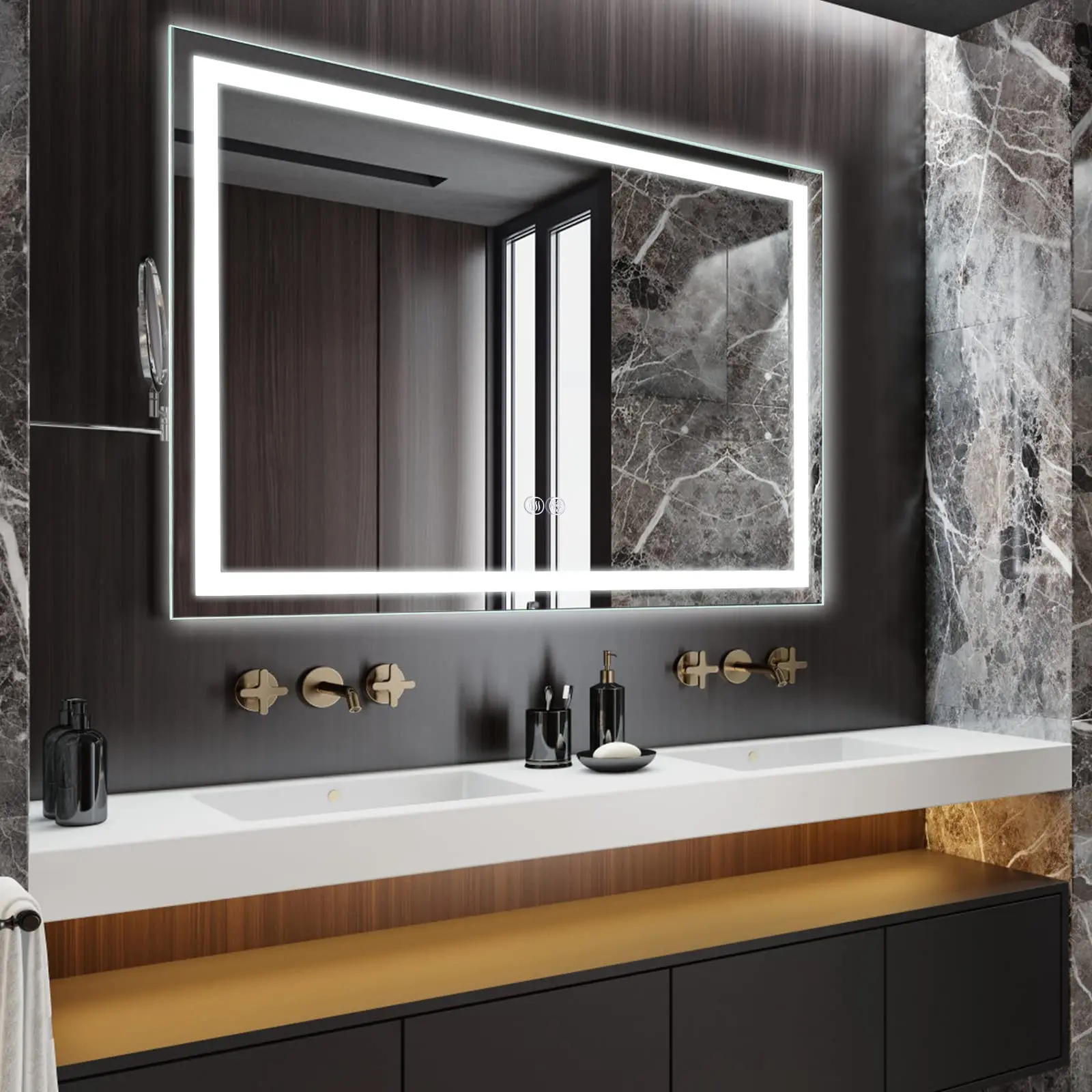 GARVEELED Bathroom Mirror, 24x40Inch Front and Backlit, 3 Colors Dimmable, CRI>90 Double Lights, Enhanced Anti-Fog, Wall Mount Lighted Mirror, Horizontally/Vertically Mounted